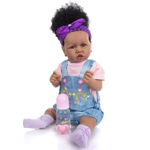 – poupées africaines noires Reborn en Silicone, 23 pouces, réaliste, nouveau-né, poupées de bain, jouet pour enfants, compagnon de jeu, cadeau d anniversaire