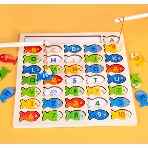 Happypilot Jeu de pêche magnétique en bois, jouet pour tout-petits, Alphabet, capture de poisson, jeux de comptage, apprentissage préscolaire, jouets éducatifs pour enfants - Publicité