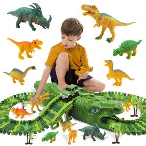Specials 153 pièces bricolage dinosaure électrique Rail voiture chemin de fer ensemble de jouets flexibles modifiables assemblés blocs de construction piste pour garçon enfants jouets cadeau - Publicité