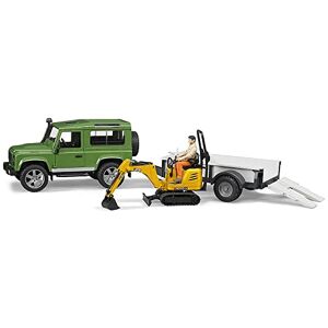 bruder 02593 Land Rover Defender Station Wagon avec remorque à un essieu, micro-pelle JCB 8010 CTS, ouvrier du bâtiment - Publicité