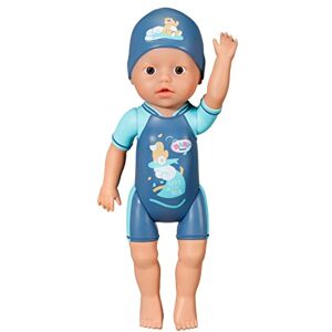 BABY born 4001167832325 First Swim Boy Boy-30cm Doll with Fixed Costume and Hat-Wind Action-Can go in The Bath Or Pool-Suitable for Children Aged 1+ years-832325 - Publicité