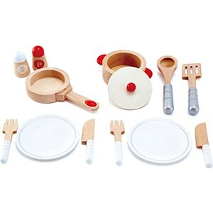 Hape Set de Service Cuisine Blanc Casserole, Pot en Bois, Assiettes, Couverts Jeu d'Imitation Cuisine en Bois Enfants de 3 ans et Plus Accessoires Dinette Réalistes Matériaux Écoresponsables - Publicité