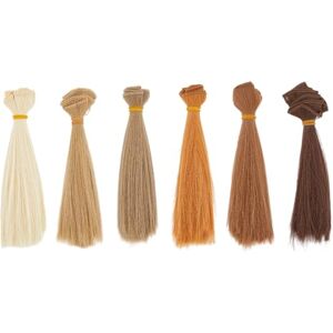 DICOSMETIC 6 Bundles 6 Couleurs Perruque Poupée 10cm Droite Courte Poupée Cheveux Fibre Poupée Trames de Cheveux Multicolore Imitation Poupée Perruque Cheveux pour DIY Perruques de Poupée - Publicité