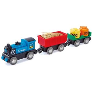 Hape Jouet  Train de Marchandises à Piles Jeu pour Enfant dès 3 ans Locomotive Électrique Bleue + Deux Wagons Compatible avec les Circuits de Marques Traditionnelles (Piles AAA non fournies) - Publicité