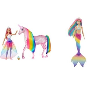 Barbie Dreamtopia Licorne Rose Lumières Magiques crinière Arc-en-Ciel, Sons et lumières et poupée Princesse & Dreamtopia poupée Sirène Magique avec Chevelure Arc-en-Ciel, Change de Couleur dans l'eau - Publicité