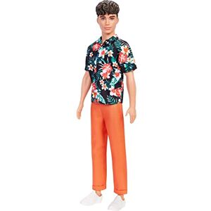 Barbie Poupée Ken Fashionistas n° 184 Tenue avec Chemise Hawaïenne et Pantalon à Revers Orange Emballage Réutilisable Cadeau dès 3 Ans, HBV24 - Publicité