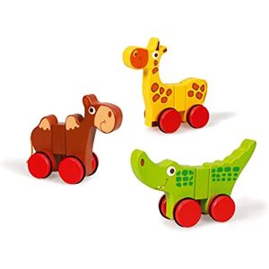 Scratch Europe Scratch Jeux Animaux Magnétiques Sur Roues – Jouet Petite Voitures En Bois – Jeu De Société Pour Enfants a Partir 2 3 Ans Filles Ou Garçon 3 Pièces Crocodile Girafe Chameau - Publicité