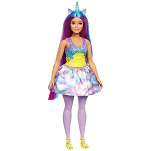 Barbie Poupée Licorne Dreamtopia (Ronde, Cheveux Bleus et Violets) avec Jupe, avec Queue et Serre-Tête de Licorne Amovibles, Jouet Enfant, Dès 3 Ans, HGR20 - Publicité