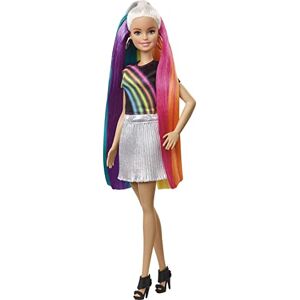 Barbie poupée Chevelure Arc-en-Ciel Paillettes avec Long Cheveux colorés, Peigne et Accessoires Inclus, Jouet pour Enfant, FXN96 - Publicité