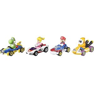 Hot Wheels Mario Kart Coffret 4 Mini-véhicules Yoshi, Peach, Mario et Maskass échelle 1:64, inspiré par Les Voitures du Jeu, Jouet pour Enfant, GWB38 - Publicité