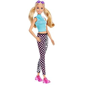 Barbie Fashionistas poupée Mannequin #158 aux couettes Blondes avec Legging à Motifs Damier et zèbre, Jouet pour Enfant, GRB50 - Publicité