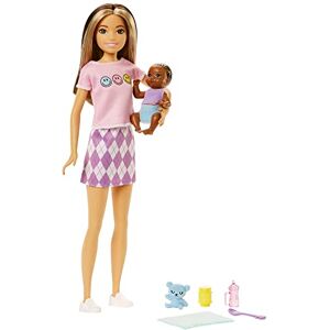 Barbie Poupées et Accessoires, poupée Skipper (Cheveux Bicolores) avec Figurine de bébé et 5 Accessoires, Babysitters Inc. Playset, HJY32 - Publicité