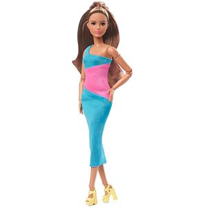 Barbie Poupée Mannequin Looks, Queue de Cheval Brune, Robe midi Unie Color Block, Style et Posture, à Collectionner, Jouet Enfant, Dès 3 Ans, HJW82 - Publicité