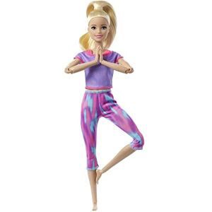 Barbie Made to Move poupée articulée Fitness ultra flexible blonde, legging dégradé rose et bleu et 22 points d'articulations, jouet pour enfant, GXF04 - Publicité