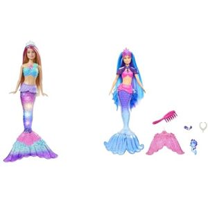 Barbie Poupée Sirène Dreamtopia Blonde Scintillante, 30 Cm, avec Fonction Lumineuse Au Contact De L’ & Coffret Mermaid Power avec Poupée Sirène Malibu » Roberts, Animal, Nageoires Interchangeables - Publicité