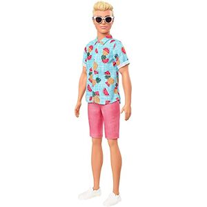 Barbie Fashionistas poupée Mannequin Ken #152 aux Cheveux blonds moulés avec Chemise Bleue Tropicale et Short Corail, Jouet pour Enfant, GYB04 - Publicité