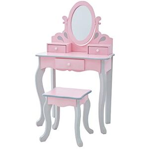 Teamson Kids Ensemble Coiffeuse et Tabouret Rose en Bois avec Miroir Enfant Teamson TD-12851A - Publicité