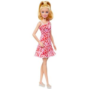 Barbie Fashionistas N°205, Poupée Mannequin Blonde avec Queue De Cheval, Robe À Fleurs Rose Et Rouge, Sandales Compensées Et Créoles, Jouet Enfant, Dès 3 Ans,HJT02 - Publicité