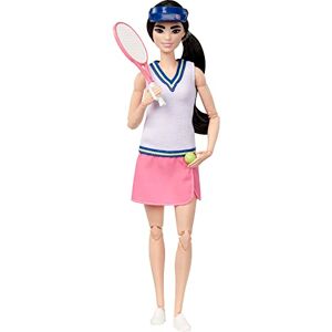 Barbie ​Métiers Poupée Articulée Joueuse De Tennis en Tenue Complète avec Haut, Jupe, Baskets Et Visière, avec Raquette Et Balle, Jouet Enfant, Dès 3 Ans, HKT73 - Publicité