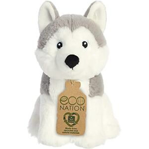 Aurora World- Aurore Animals , 35046, Eco Nation Husky Chien, 20cm, Peluche, Gris & Blanc - Publicité