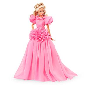 Barbie Poupée Mannequin Signature Pink Collection, Corps Silkstone® avec Robe en Mousseline à Volants, à Collectionner, Jouet Enfant, Dès 3 Ans, HCB74 - Publicité