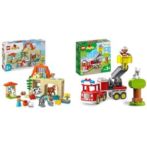 Lego 10416 Duplo Ma Ville Prendre Soin des Animaux de la Ferme, Jouet Éducatif pour Bébés & 10969 Duplo Town Le Camion de Pompiers, Jouet de Construction, avec Lumières et Sirène - Publicité