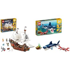 Lego 31109 Creator Bateau Pirate 3en1: Jouet de Construction d'Aventure & 31088 Creator 3-en-1 Les Créatures sous-Marines, Requin, Calamar, Crabe Ou Baudroie, Figurines Animaux Marins - Publicité