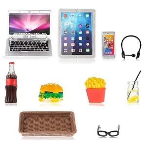 simarro Lot de 10 accessoires d'apprentissage pour maison de poupée, échelle 1:12 Simulation alimentaire miniature en métal pour ordinateur portable, téléphone portable et tablette, mini lunettes, - Publicité