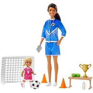 Barbie Métiers Coffret poupée Coach de Football Brune avec 2 Figurines d'enfant et Accessoires, Jouet pour Enfant, GJM71, Multicolore - Publicité