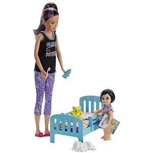 Barbie Famille Coffret ​Heure du Coucher avec poupée Skipper Baby-Sitter, Figurine Petite Fille Brune, Un lit et Accessoires, Jouet pour Enfant, GHV88 - Publicité