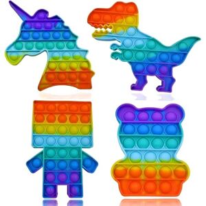 RANZAH Pop Fidget Toys Set de 4 pièces Licorne, Robot, Dinosaure, Ours Anti-stress pour autisme et besoins spéciaux Pop Rainbow Jouets sensoriels à presser pour enfants, adolescents et adultes - Publicité