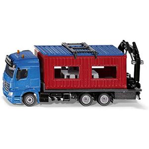 SIKU 3556, Camion avec conteneur de construction, 1:50, Métal/Plastique, Bleu/Rouge,Aavec grue pour l'enlèvement du conteneur - Publicité