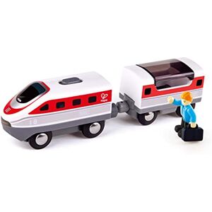 Hape Jouet  Train Électrique Intercité Circuit Train Bois Locomotive Rouge et Blanc, Wagon Aimanté, Toit Ouvrant, Bonhomme Jeu Educatif Enfant de 3 ans et Plus Compatible Marques Traditionnelles - Publicité