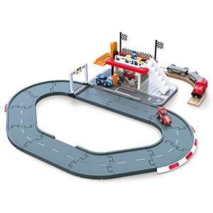 Hape Jouet  Station de Course pour Petite Voiture et Circuit Train Bois Jeu pour Enfant de Plus de Trois Ans Compatible Avec Jeux de Petit Train en Bois de Marque Traditionnelle - Publicité