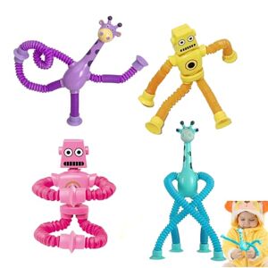 SEWSAW 4 Pièces Ventouse à Tube télescopique Girafe Robots Forme Changeante Girafe Pop Tubes Fidget Réduction du Stress dans l'éducation des Enfants Gadgets pour Enfants et Adultes (zise) - Publicité