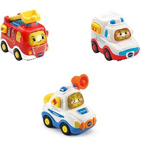 VTech 80-242104 Tut Tut Baby Bolides – Lot de 3 véhicules d'intervention (Camion de Pompier, Camion de Sauvetage, Police), Voitures pour bébé, Multicolore - Publicité