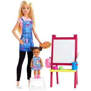 Barbie Métiers Coffret poupée Professeure d'art Blonde avec Une Figurine d'enfant, Toile et Accessoires, Jouet pour Enfant, GJM29 - Publicité