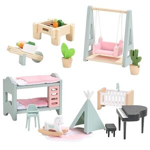 Giant bean Ensemble de Meubles de Maison de Poupée en Bois, Ensemble de Meubles en Bois et en Plastique, Ensemble de Patio et de Chambre de Bébé,20 Pcs Accessoires de Maison de Poupée,Jouets Pour Garçons, Filles - Publicité