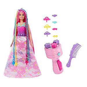 Barbie Coffret Royal Tresses Magiques Avec Poupée Mannequin Inclue, Appareil à tresses, Extensions De Cheveux Arc-En-Ciel Et Accessoires Inclus, Jouet pour Enfant de 3 ans et Plus, HNJ06 - Publicité