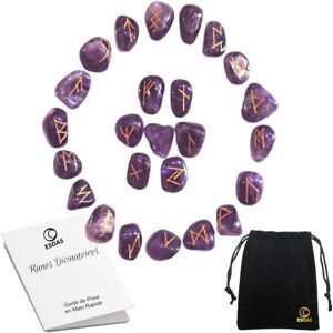 ESOAS RUNES DIVINATOIRES VIKING Améthyste, Set x25 Pierres Polies Semi Précieuses Gravées Avec Sac. Idéal Pour Divination, Voyance et Magie. Alphabet Runique Futhark, Oracle de la Mythologie Nordique - Publicité