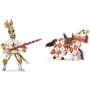 Papo -Lot de 2 Figurines Collection Médieval Fantastique Cheval Blanc Fleur de lys + Chevalier Blanc Fleur de lys - Publicité