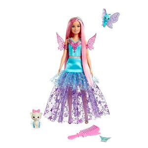 Barbie Une Touche de Magie, Poupée Malibu Avec Longs Cheveux Fantaisie Roses Et Violets, Robe Pailletée, Animaux De Compagnie, Jouet pour Enfant de 3 ans et Plus, HLC32 - Publicité