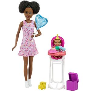 Barbie Famille Coffret Anniversaire avec poupée Skipper Baby-Sitter Brune, Figurine bébé, Chaise Haute et Accessoires, Jouet pour Enfant, GRP41 - Publicité