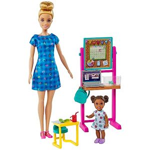 Barbie Coffret Poupée Maîtresse D’école avec Poupée Enfant, Tableau Chevalet, Ordinateur Portable, Sac À Dos, Bureau D’écolier, Tortue De Compagnie, Jouet Enfant, Dès 3 Ans, HCN19 - Publicité