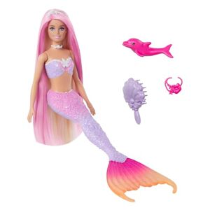 Barbie Poupée Sirène « Malibu » Aux Cheveux Roses, Accessoires Coiffure, Animal De Compagnie Dauphin, Fonction Changement De Couleur, Jouet Enfant, A Partir De 3 Ans, HRP97 - Publicité