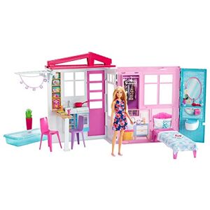 Barbie Mobilier Coffret Maison de Plain-Pied à Emporter avec Piscine, Accessoires et Une Poupee Incluse, Emballage Ferme, Jouet pour Enfant, GWY84 - Publicité