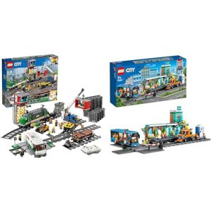 Lego 60198 City Le Train de Marchandises Télécommandé, Jouet pour Enfants dès 6 Ans & 60335 City La Gare: Aventure Urbaine avec Bus, Nacelle Élévatrice, 6 Minifigurines, Plaques de Route - Publicité