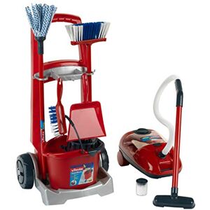 klein 6742 Chariot ménage Vileda avec aspirateur   Nombreux accessoires   Aspirateur électronique avec bruitage et légère aspiration   Dimensions du chariot : 29 cm x 24 cm x 60 cm   Dès 3 ans - Publicité