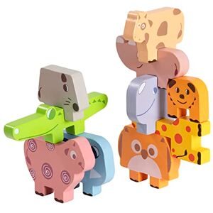 Wisplye Montessori Jeux d'empilage Jouet à Empiler en Bois Animaux Bloc de Bois Enfants 3 4 5 6 Ans, Animal Balance Blocks Jeux Toddler Éducatif Empilage Haut Bloc de Construction - Publicité