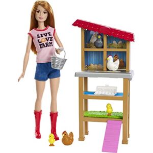 Barbie Métiers Coffret poupée Fermière Rousse avec poulailler, 3 Poules, 2 Poussins et Accessoires, Jouet pour Enfant, FXP15 - Publicité